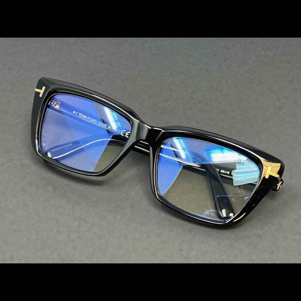 Tom Ford FT5894-B/V ECO 001 Black 56mm Blue Block Cat Eye Women's Eyeglasses